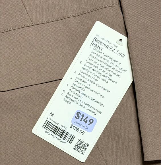 NWT Lululemon Relaxed-Fit Twill Blazer – Taupetastic – Size M – Retail $198 - Picture 6 of 7